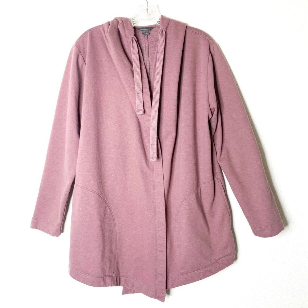 Eddie Bauer Women's Size Medium Mauve Open Front Cardigan with Hood and Pockets